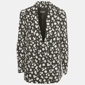 Dolce & Gabbana Black Cady Daisy Print Crepe Blazer S, Coats & Jackets - Luxury Closet