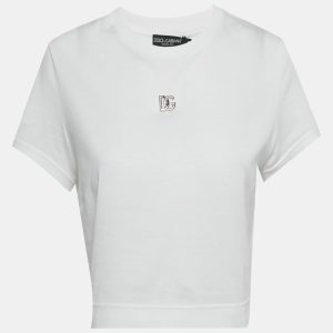 Dolce & Gabbana White Logo Detail Jersey Crop T-Shirt M, Shirts & Tops - Luxury Closet