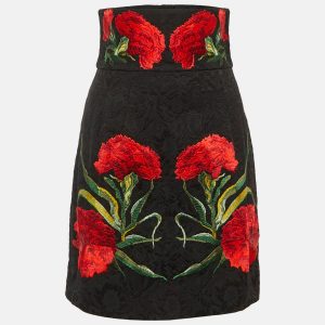 Dolce & Gabbana Black Floral Embroidered Cotton Blend Short Skirt S, Skirts - Luxury Closet