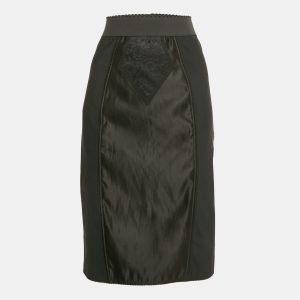 Dolce & Gabbana Black Stretch Crepe and Satin Pencil Skirt M, Skirts - Luxury Closet