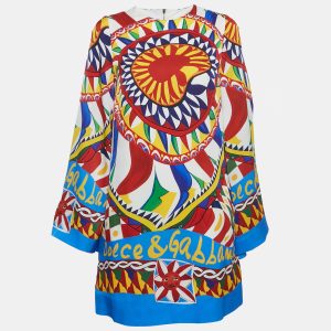 Dolce & Gabbana Multicolor Carretto Print Silk Mini Dress M, Dresses - Luxury Closet
