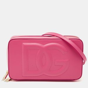Dolce & Gabbana Pink Leather DG Logo Camera Crossbody Bag, Handbags - Luxury Closet