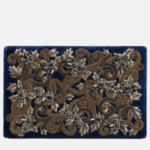 Dolce & Gabbana Gold Frame Blue Velvet Clutch Evening Purse Bag, Clutches & Special Occasion Bags - Luxury Closet