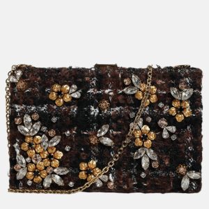 Dolce & Gabbana Floral Tweed Multicolor Fabric Clutch Crossbody Bag, Handbags - Luxury Closet