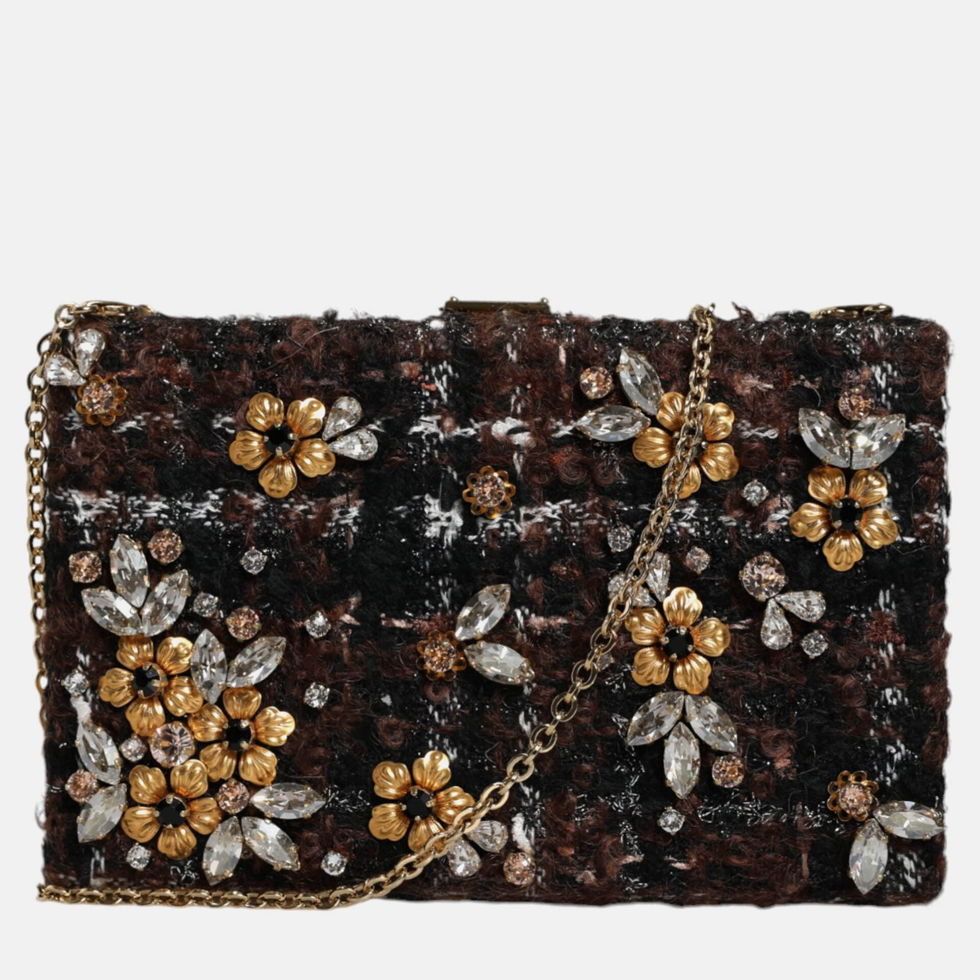 Dolce & Gabbana Floral Tweed Multicolor Fabric Clutch Crossbody Bag, Handbags - Luxury Closet