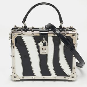 Dolce & Gabbana Black/White Patent Leather Dolce Box Top Handle Bag, Satchels - Luxury Closet