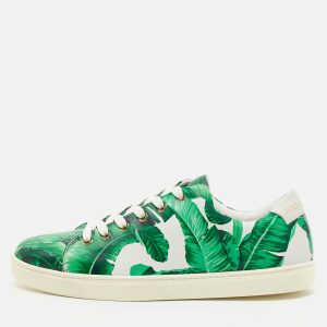 Dolce & Gabbana Green/White Leather Banana Leaf Print Low Top Sneakers Size 39, Athletic Shoes & Sneakers - Luxury Closet
