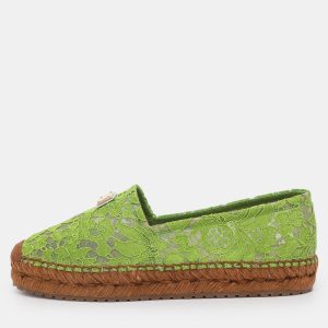 Dolce & Gabbana Taormina Size 39 Green Lace Espadrille Flats, Flats - Luxury Closet