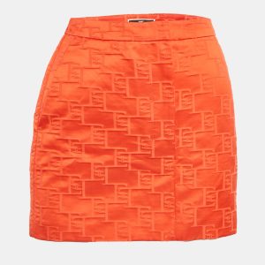 Elisabetta Franchi Orange Jacquard Satin Mini Skirt S, Skirts - Luxury Closet