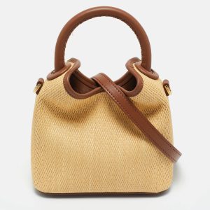 Elleme Cream/Brown Leather and Raffia Baozi Bucket Bag, Handbags - Luxury Closet