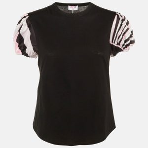 Pucci Black Cotton & Satin Puff Sleeve T-Shirt M, Shirts & Tops - Luxury Closet