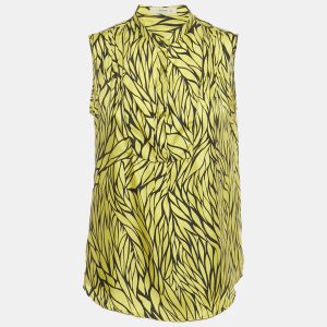 Etro Yellow Printed Silk Sleeveless Top M, Shirts & Tops - Luxury Closet