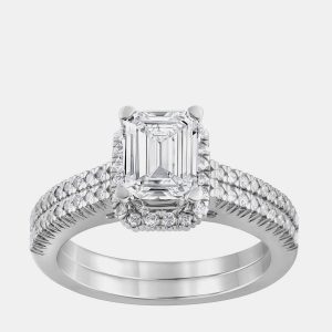 1.45ct 14k White Gold Lab Grown Diamond Bridal Set, Rings - Luxury Closet