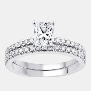 1.5ct 14k White Gold Lab Grown Diamond Bridal Set, Rings - Luxury Closet