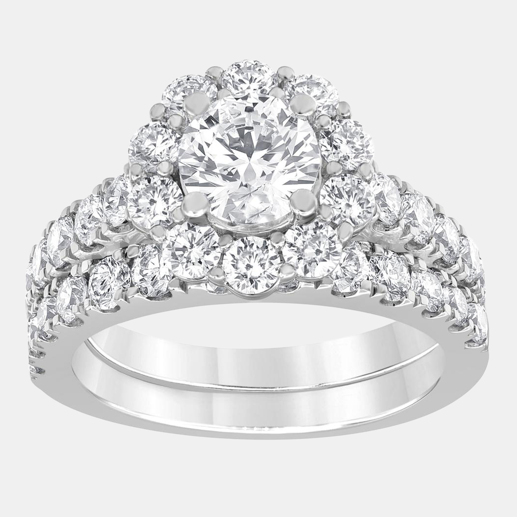 3ct 14k White Gold Lab Grown Diamond Bridal Set, Rings - Luxury Closet