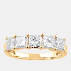3.7ct 14k Yellow Gold Lab Grown Diamond 5 Stone Band, Rings - Luxury Closet