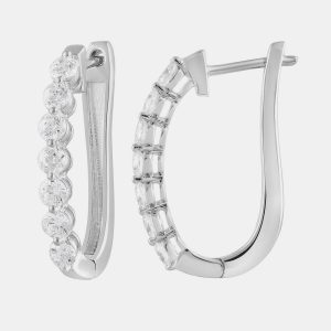 1.5ct 14k White Gold Lab Grown Diamond Huggies Earrings, Earrings - Luxury Closet