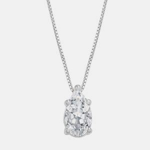 1ct 14k White Gold Lab Grown Diamond Solitaire Pendant, Necklaces - Luxury Closet