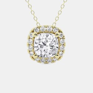 0.29ct 14k Yellow Gold Lab Grown Diamond Halo Pendant, Necklaces - Luxury Closet