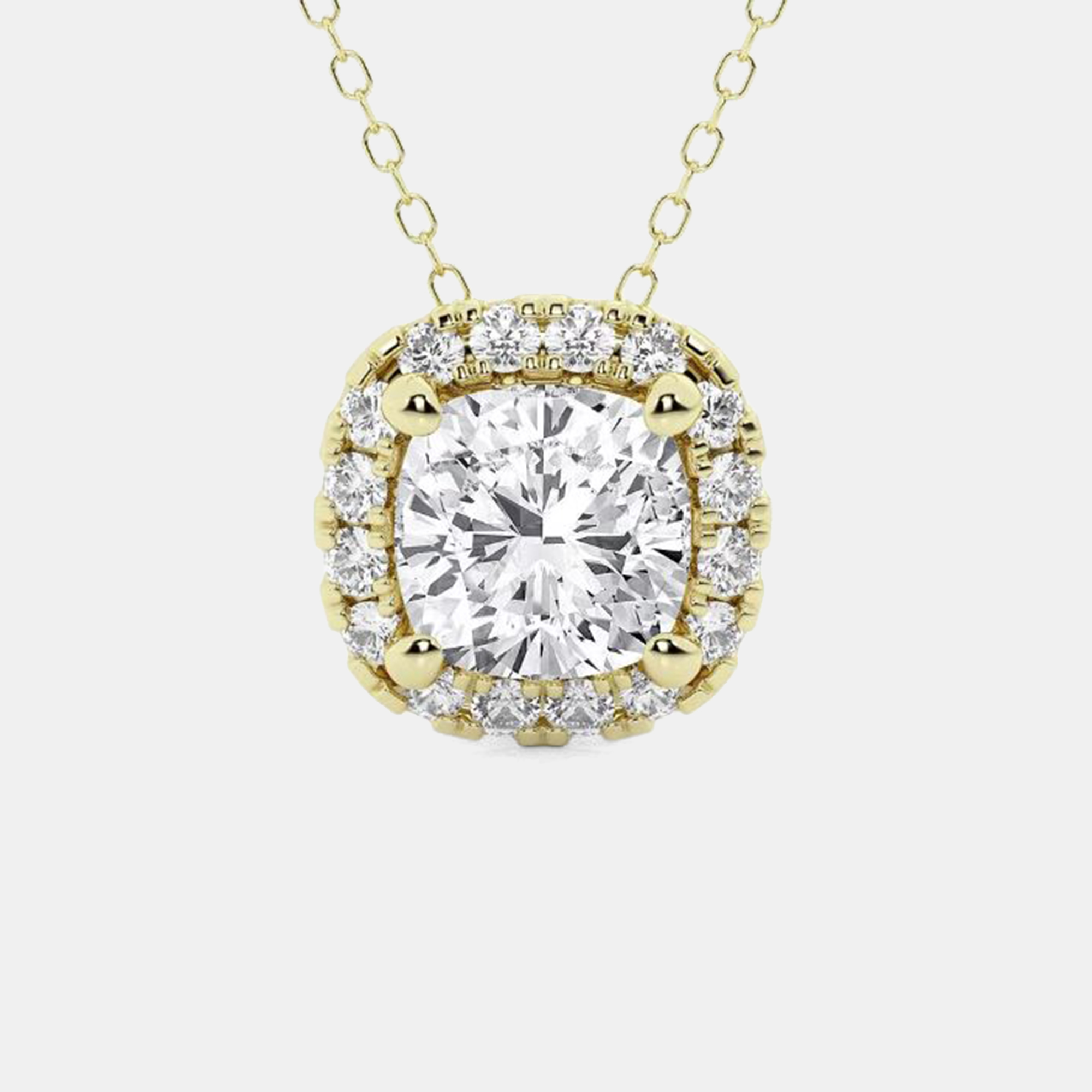 0.29ct 14k Yellow Gold Lab Grown Diamond Halo Pendant, Necklaces - Luxury Closet