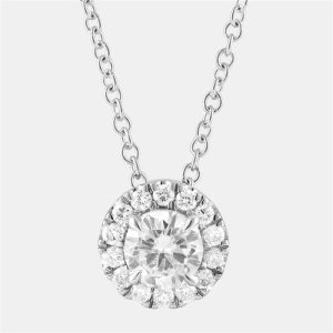 0.45ct 14k White Gold Lab Grown Diamond Halo Pendant, Necklaces - Luxury Closet