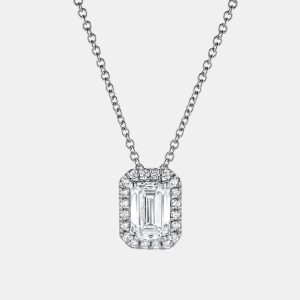 0.82ct 14k White Gold Lab Grown Diamond Halo Pendant, Necklaces - Luxury Closet