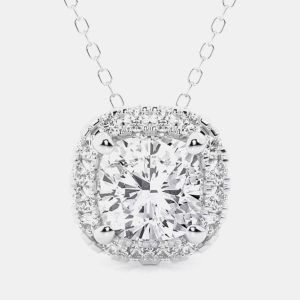 0.95ct 14k White Gold Lab Grown Diamond Halo Pendant, Necklaces - Luxury Closet