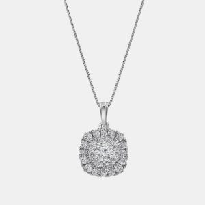 1ct 14k White Gold Lab Grown Diamond Halo Pendant, Necklaces - Luxury Closet