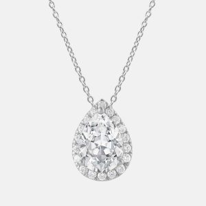 1.2ct 14k White Gold Lab Grown Diamond Halo Pendant, Necklaces - Luxury Closet