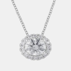 1.21ct 14k White Gold Lab Grown Diamond Halo Pendant, Necklaces - Luxury Closet