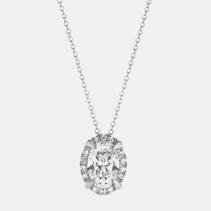 2ct 14k White Gold Lab Grown Diamond Halo Pendant, Necklaces - Luxury Closet