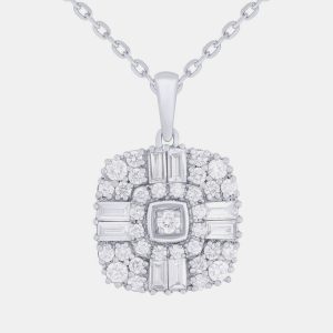 0.95ct 14k White Gold Lab Grown Diamond Cluster Pendant, Necklaces - Luxury Closet