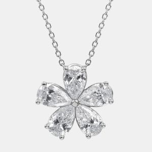 1.65ct 14k White Gold Lab Grown Diamond Flower Pendant, Necklaces - Luxury Closet