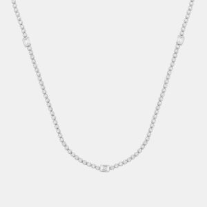 3ct 14k White Gold Lab Grown Diamond Station Necklace, Necklaces - Luxury Closet