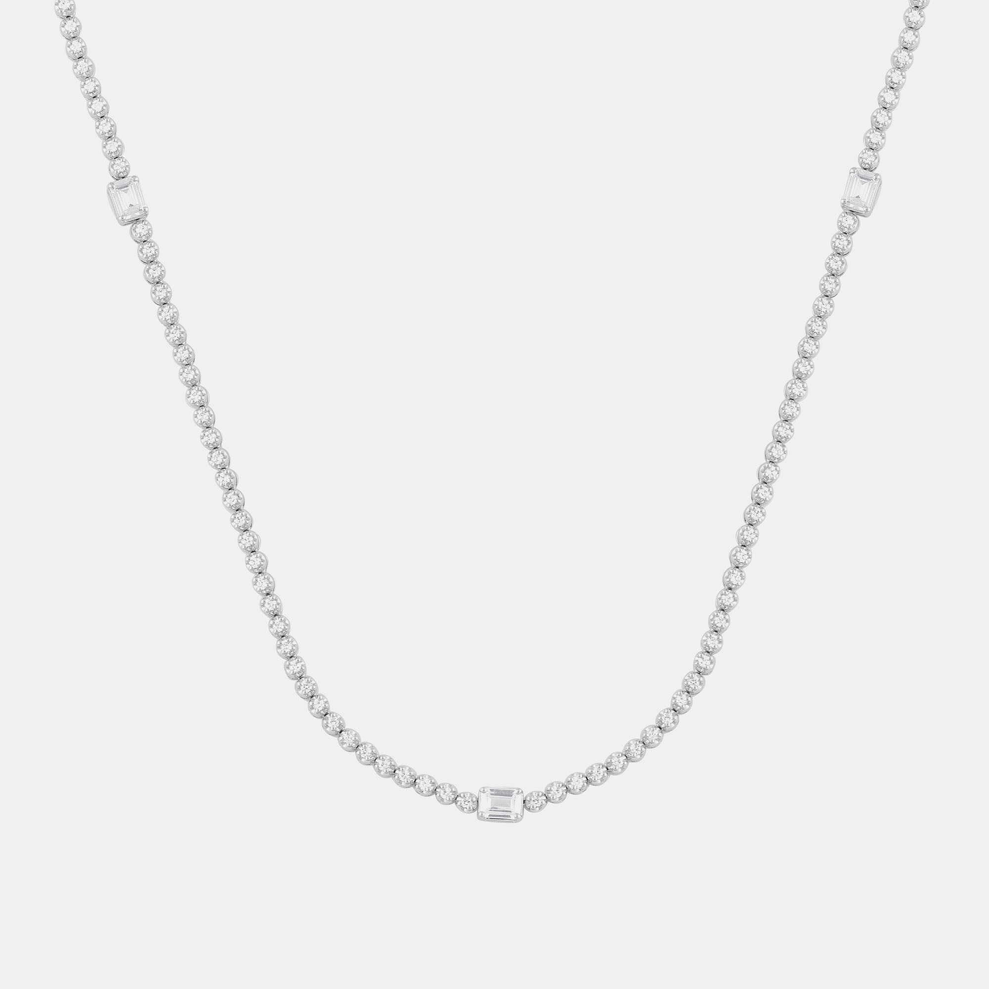 3ct 14k White Gold Lab Grown Diamond Station Necklace, Necklaces - Luxury Closet