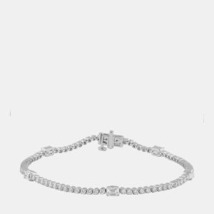 2.7ct 14k White Gold Lab Grown Diamond Station Bracelet, Bracelets - Luxury Closet