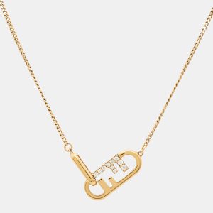 Fendi O'Lock Crystals Gold Tone Necklace, Jewelry - Luxury Closet