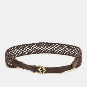 Fendi Buckle Belt Dark Brown Woven Leather, Belt Buckles - Luxury Closet