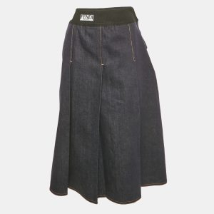 Fendi Navy Blue Denim Pleated Midi Skirt S, Skirts - Luxury Closet