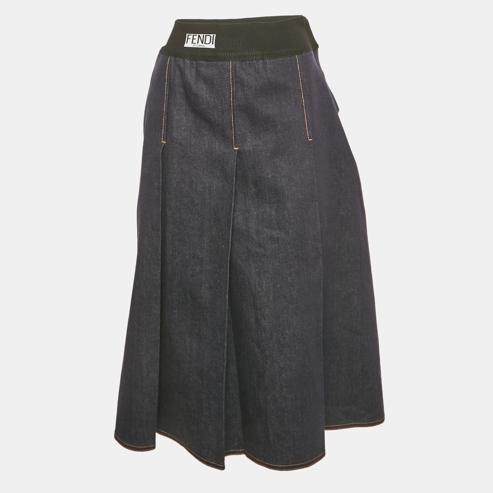 Fendi Navy Blue Denim Pleated Midi Skirt S, Skirts - Luxury Closet