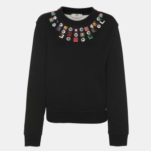 Fendi Black Knit Embellished Neck Detail Cropped Sweatshirt M, Sweaters & Cardigans - Luxury Closet