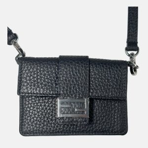 Fendi Black Micro Flat Baguette Cardholder With Strap, Handbags - Luxury Closet