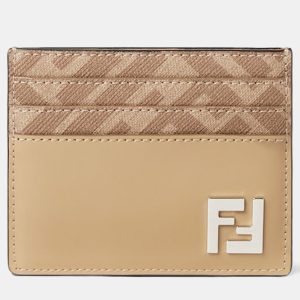 Fendi FF Squared Beige Leather Cardholder, Wallets & Money Clips - Luxury Closet
