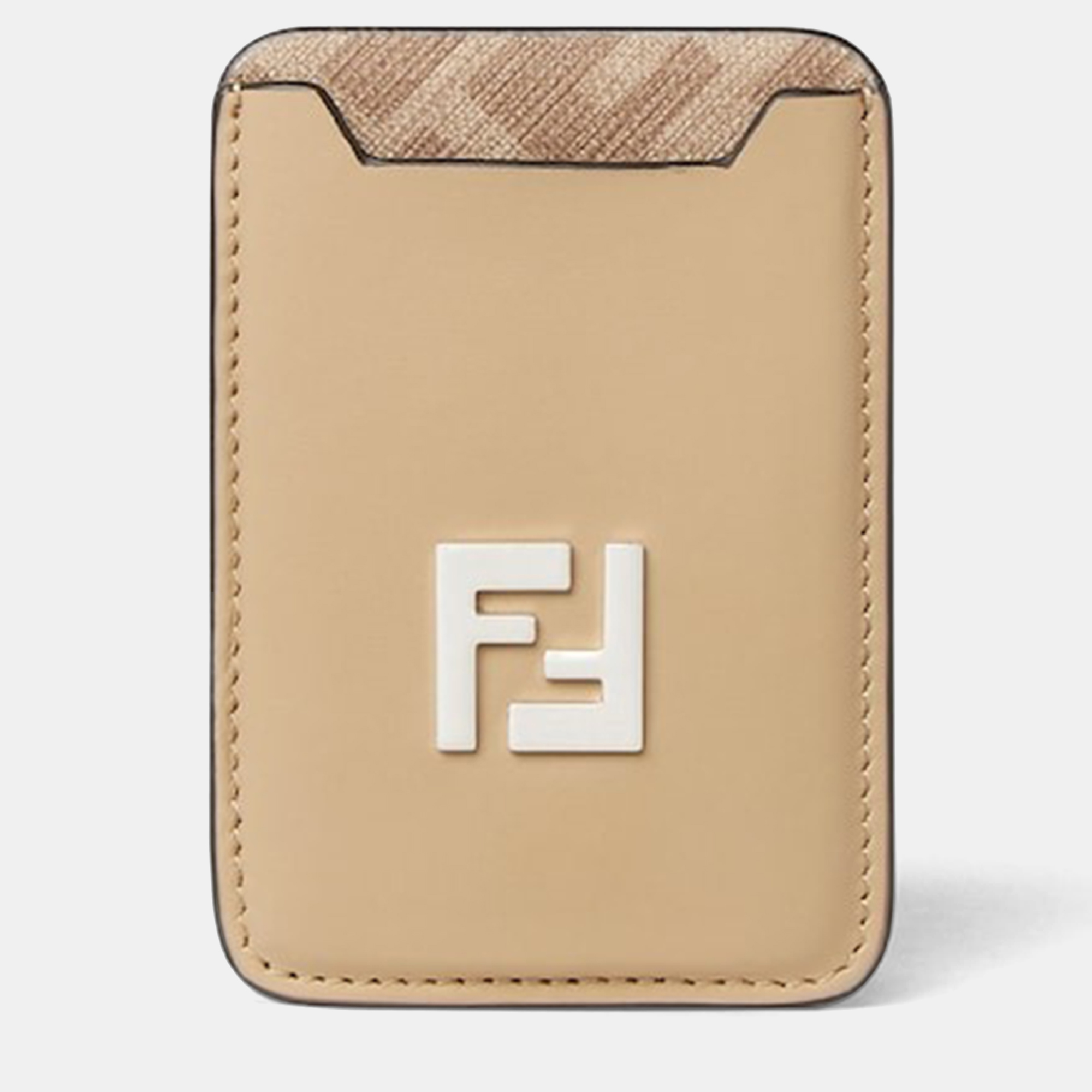 Fendi FF Squared MagSafe Beige Leather Caldholder, Wallets & Money Clips - Luxury Closet