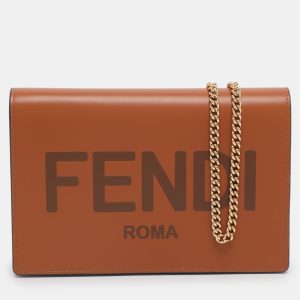 Fendi Brown Leather Medium Wallet On Chain, Wallets & Money Clips - Luxury Closet
