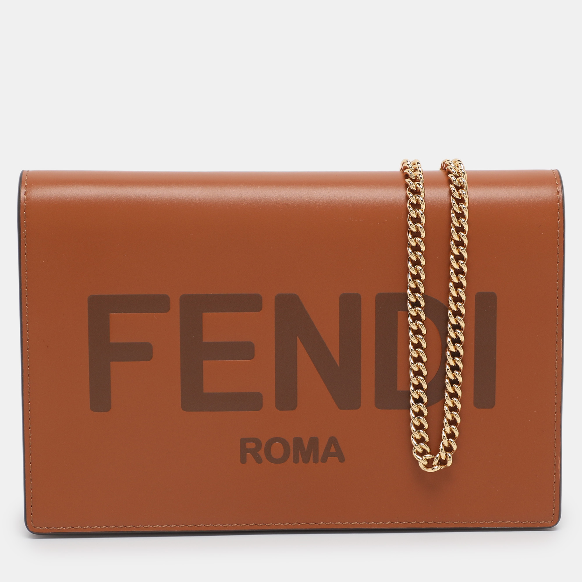 Fendi Brown Leather Medium Wallet On Chain, Wallets & Money Clips - Luxury Closet