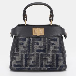 Fendi Blue FF Jacquard and Leather Nano Peekaboo Crossbody Bag, Handbags - Luxury Closet
