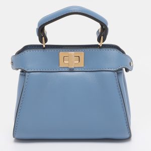 Fendi Blue Leather Nano Peekaboo Crossbody Bag, Handbags - Luxury Closet