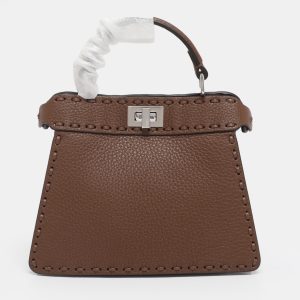 Fendi Brown Stitch Selleria Leather Petite Peekaboo ISeeU Top Handle Bag, Satchels - Luxury Closet