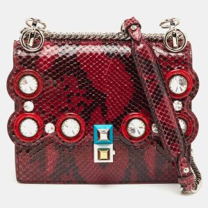 Fendi Dark Red/Black Python Small Scalloped Kan I Shoulder Bag, Shoulder Bags - Luxury Closet